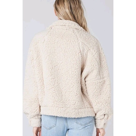 SALT WATER LUX WOMEN'S SHERPA BUTTON UP JACKET IVORY Medium NEW - Picture 4 of 10